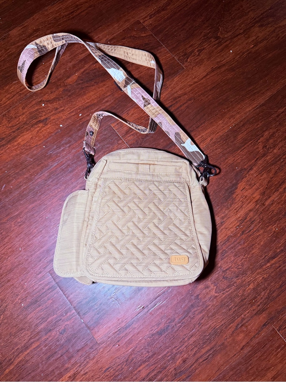 lug Quilted Tan Crossbody with Patterned Adjustable Strap